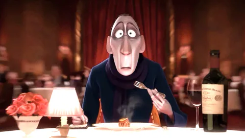A pale-haired man in dark clothing eats at a restaurant table in a scene from the Grand Theft Auto VI launch trailer.