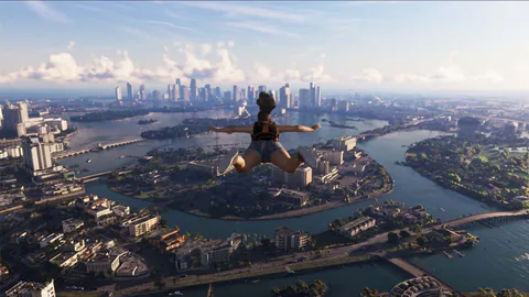 Grand Theft Auto VI environment is shown in a gameplay scene released from Rockstar Games material.